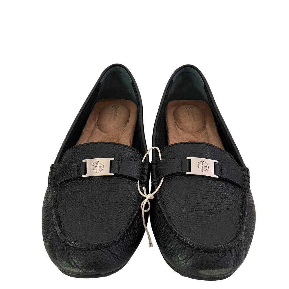 Giani Bernini DAILYN Women’s Black Leather Slip on Loafers Silver Buckle Size 10